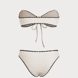 Set Bikini Bandeau Alb cu Contrast