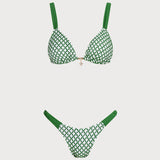Set de Bikini Triunghi Verde Cu Carouri