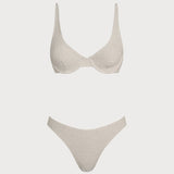 Set de bikini cu sârmă subțire, jacquard bej