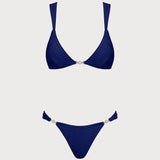 Set de bikini triunghiular texturat albastru regal