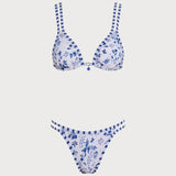 Set de bikini triunghiular cu siret floral alb