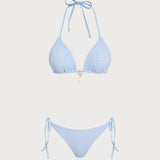 Set Bikini Triunghiular cu Siret Albastru