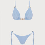 Set bikini triangular cu decolteu în V și inel O