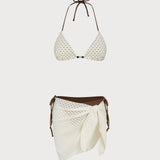 Set de bikini cu siret texturat, culoare cafea