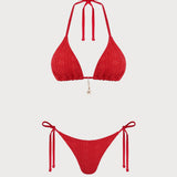 Set de bikini cu halter și șnur roșu Jacquard