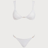 Set de bikini cu bralette texturat, de culoare albă, cu decolteu în V