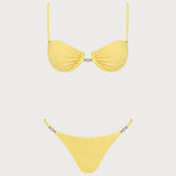 Set de Bikini Texturat Galben cu Sârmă de Sprijin