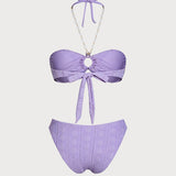 Set de bikini bandeau cu inel O purpuriu