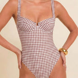 Costum de baie dintr-o bucată cu sârmă, cu carouri