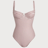 Costum de baie dintr-o bucată cu sârmă, cu carouri