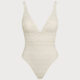 Costum de baie texturat cu bralette Off White