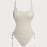 Costum de baie întreg cu bralette texturat de culoare albă