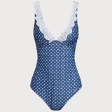 Costum de baie dintr-o piesă cu buline albastre
