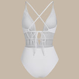 Costum de baie texturat, alb, tip bralette