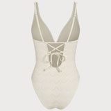 Costum de baie texturat cu bralette Off White