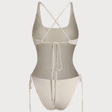 Costum de baie întreg cu bralette texturat de culoare albă