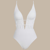 Costum de baie texturat, alb, tip bralette