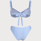 Set de bikini cu decolteu pătrat albastru cu dungi