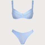 Set de bikini cu decolteu pătrat albastru cu dungi