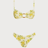 Set bikini bralette floral cu O-ring galben deschis