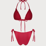 Set de bikini triunghiular cu volane roșu