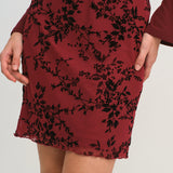 Fustă Mini Florală cu Talie Elastică Roșie Vin