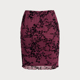 Fustă Mini Florală cu Talie Elastică Roșie Vin