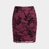 Fustă Mini Florală cu Talie Elastică Roșie Vin