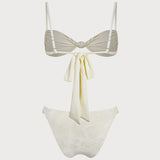 Set de bikini triunghiular cu șnur texturat alb