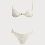 Set de bikini triunghiular cu șnur texturat alb