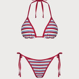 Set de bikini cu halter roșu cu dungi contrastante