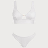 Set Tankini Alb cu Decupaj în U
