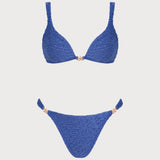 Set de bikini texturat cu decolteu în V, albastru