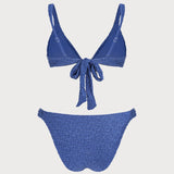 Set de bikini texturat cu decolteu în V, albastru