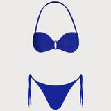 Set de bikini bandeau cu inel O-ring albastru