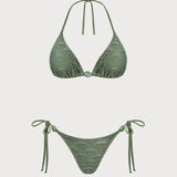 Costum de baie cu sutien halter verde, cu decupaje și șnur