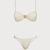 Set de bikini bandeau cu șnur Off White