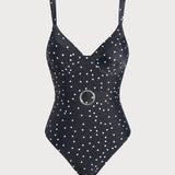 Costum de baie dintr-o bucată cu buline negre