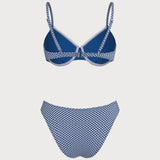 Set de bikini cu sârmă subțire în carouri albastre
