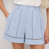 Shorts cu fermoar și decupaj albastru