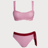 Set de bikini bandeau cu carouri roșii