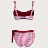 Set de bikini bandeau cu carouri roșii