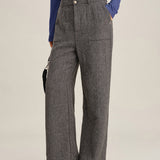 Pantaloni Drepți Gri din Tweed