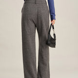Pantaloni Drepți Gri din Tweed