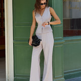 Pantaloni Casual Gri cu Croială Evazată și Buzunare
