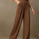 Pantaloni Drepți cu Talie Naturală Caramel