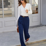 Pantaloni Casual Flare cu Talie Elastică Navy