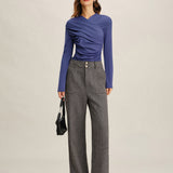 Pantaloni Drepți Gri din Tweed
