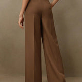 Pantaloni Drepți cu Talie Naturală Caramel