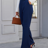 Pantaloni Casual Flare cu Talie Elastică Navy